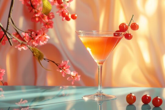 Experience the epitome of summer indulgence with this vibrant alcoholic cocktail, artfully presented against a backdrop of contemporary sophistication.