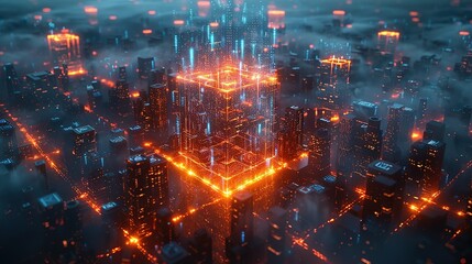Cityscape Cubed: Glowing Urban Abstract - Digital Twin
