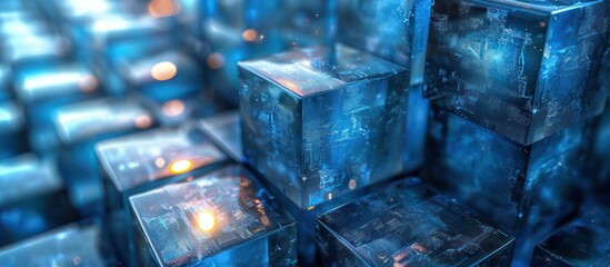 Abstract technology blue transparent cube background. 3d rendering