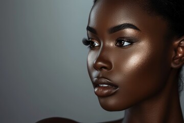 Naklejka premium Portrait of an African woman with beautiful skin care over a gray background