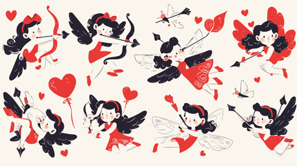 Set of different vintage cupid. Various flying ange