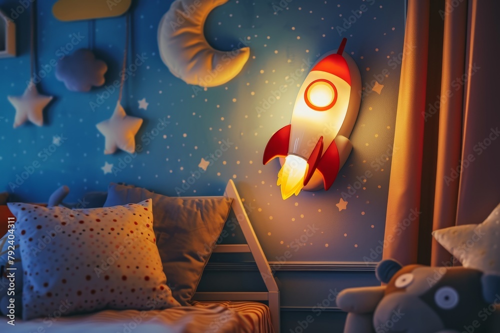 Wall mural Rocket night lamp on child s bedroom wall