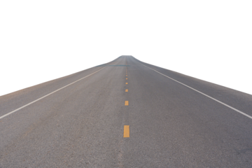 Empty asphalt road isolated on transparent background, PNG File format.