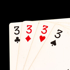 card gambling 3 three four isolated on white background