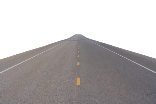 Empty asphalt road isolated on transparent background, PNG File format.