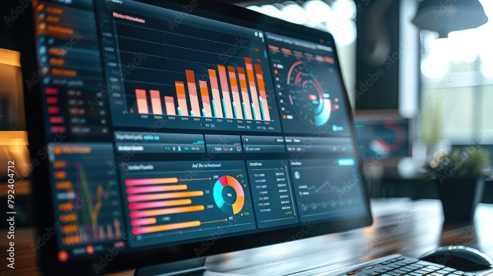 Fototapete display a mockup of a digital dashboard showing market trends and demand analysis. this image can sy
