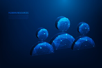 human resources and recruitment employment low poly wireframe on blue background. person icon job interview. vector illustration fantastic design .