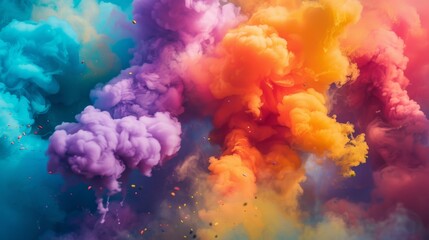 Close-up of brightly colored smoke bombs releasing vibrant hues into the air, creating an artistic spectacle