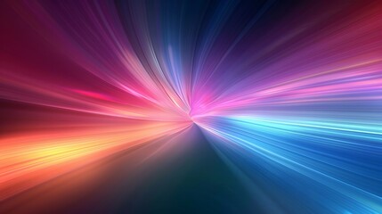 A colorful background with blurred light rays, creating an abstract and dynamic feel. The colors include vibrant blues, pinks, purples, reds, oranges, and yellows. For Design, Background, Cover, PPT - obrazy, fototapety, plakaty