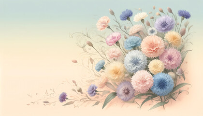 Image of soft pastel gradient background with Bachelors Button Flowers