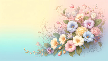 Image of soft pastel gradient background with Beauty Bush Flowers