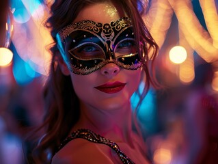 Mysterious woman in ornate carnival mask
