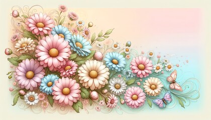 Image of soft pastel gradient background with Daisies Flowers