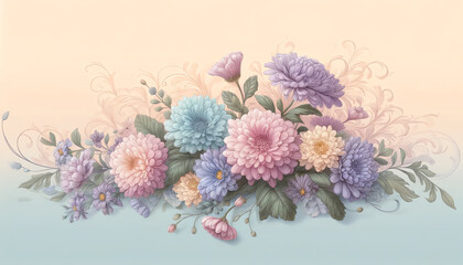 Obraz premium Image of soft pastel gradient background with Purple Mums Flowers