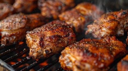 Close-up of freshly fried chicken thighs, golden brown and seasoned to perfection.