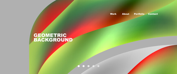 A colorful geometric background with waves of red, green, and white resembling petals of a flower. The closeup view shows a liquid effect with varying tints and shades, including magenta tones