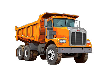 Loaded orange dump truck in cartoon style, vector clipart isolated on white. Generative AI