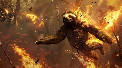 Obraz premium Sloth in Flame Forest