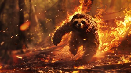 Obraz premium Sloth in Flame Forest