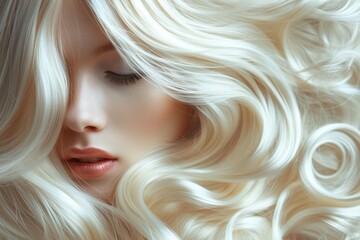 Stunning lady with bright blond hair Chic girl with curly hairstyle from a salon Fashion cosmetics and makeup - obrazy, fototapety, plakaty