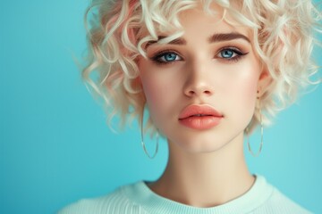 Stylish woman with short hair and blonde curls
