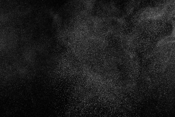 White texture on black background. Dark textured pattern. Abstract dust overlay. Light powder...
