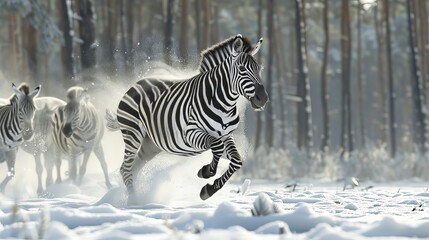 Zebra run in snow