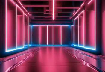 'fashion stage performance pink render interior violet night light abstract 3d glowing tunnel club...