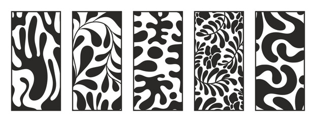 Naklejka premium Botanical and abstract pattern Laser cut with line design pattern. Design for wood carving, wall panel decor, metal cutting, wall arts, cover background, wallpaper and banner.