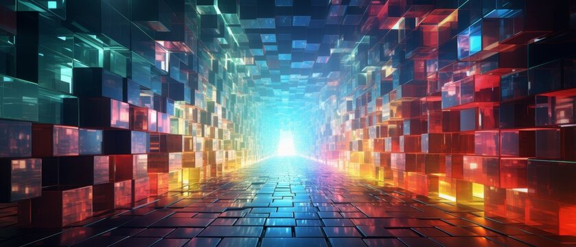 voxel tunnel with rainbow colors