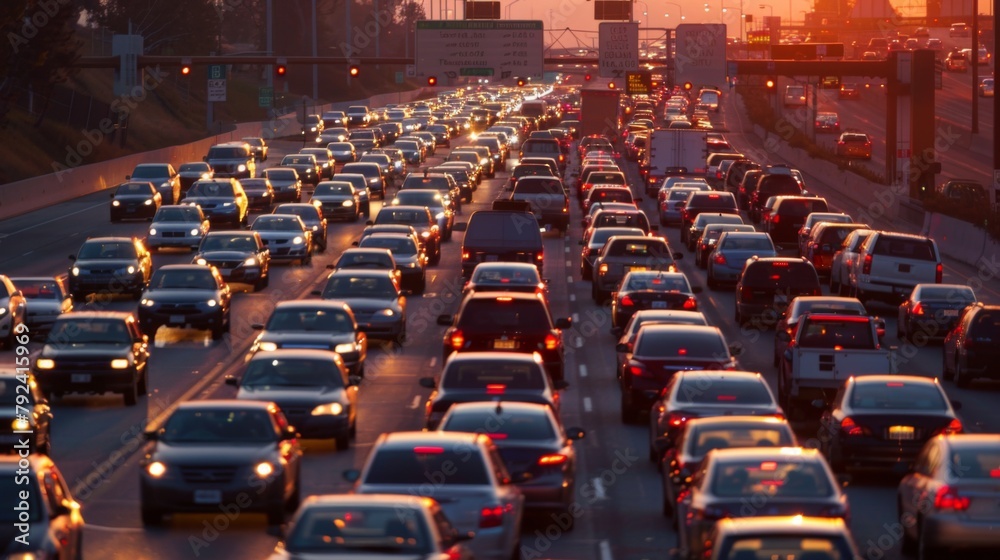 Aufkleber Frustrated commuters stuck in bumper-to-bumper traffic on a crowded highway.