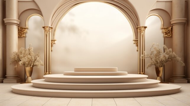 ornate, podium, stage, gold, marble, luxury, elegant, 3d render