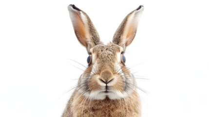 Fototapeta premium Startled Belgian Hare with Wide Eyes Against White Background