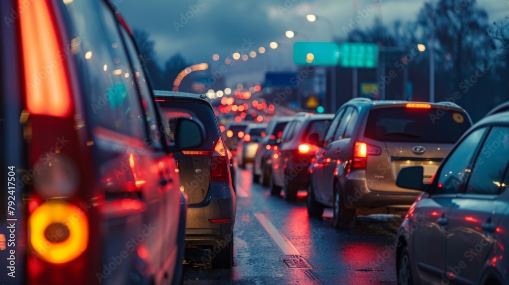Aufkleber long line of vehicles at a standstill on a highway due to a traffic bottleneck.