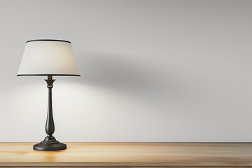 Table lamp on blank space with white wall backdrop - obrazy, fototapety, plakaty