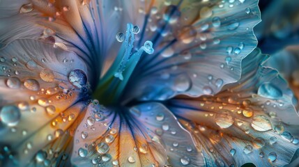 Macro shot capturing the intricate patterns of dew on a delicate flower petal