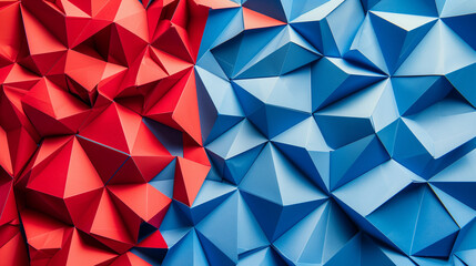 Abstract blue to red paper poly made from tetrahedron background. Useful for business cards and web