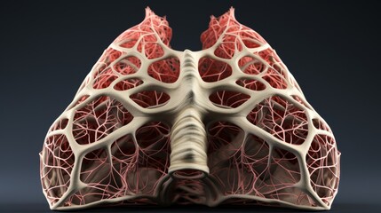 A pair of realistic human lungs with a detailed vascular system. - obrazy, fototapety, plakaty
