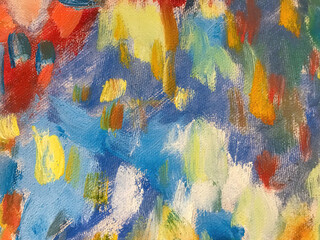 Abstract art background with vibrant colors. Watercolor painting with blue, red and yellow brush...