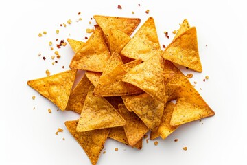 Top view of corn chips nachos on white background