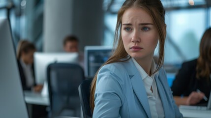 Fototapeta premium Concerned Woman at Office Desk
