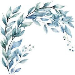 Watercolor leaves design element and illustration blue leaves of watercolor