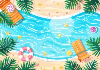 Fototapeta na wymiar Beach background with a swimming pool and summer elements