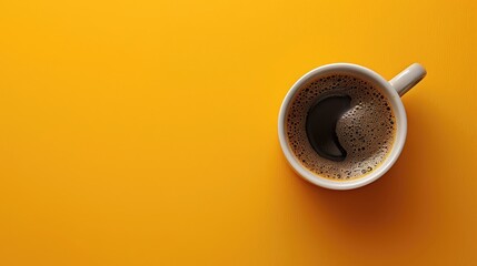 Top view of a coffee cup with a funny pun about coffee on a yellow and white background.illustration image