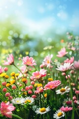 Obraz premium Field Filled With Pink and Yellow Flowers