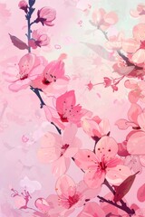 Pink Flowers Painting on Pink Background - obrazy, fototapety, plakaty