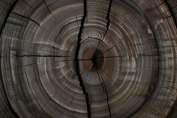 Warm gray cut wood texture. Detailed black and white texture of a felled tree trunk or stump. Rough organic tree rings with close up of end grain. Generative AI