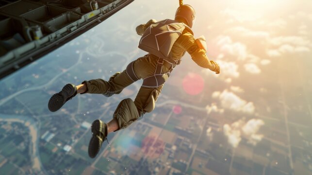 Skydiver in thrilling free fall, embodying adventure and adrenaline. AI Generative.