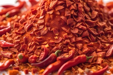 spicy chili red pepper flakes - obrazy, fototapety, plakaty