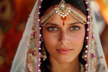 Traditional attire of a stunning Indian bride captured in a picture